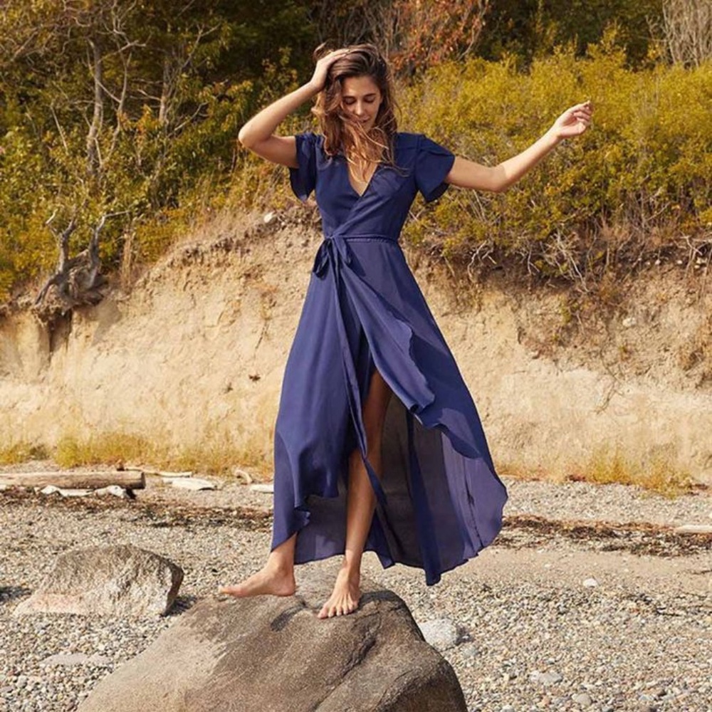 Christy Dawn Navy Wrap Maxi Dress